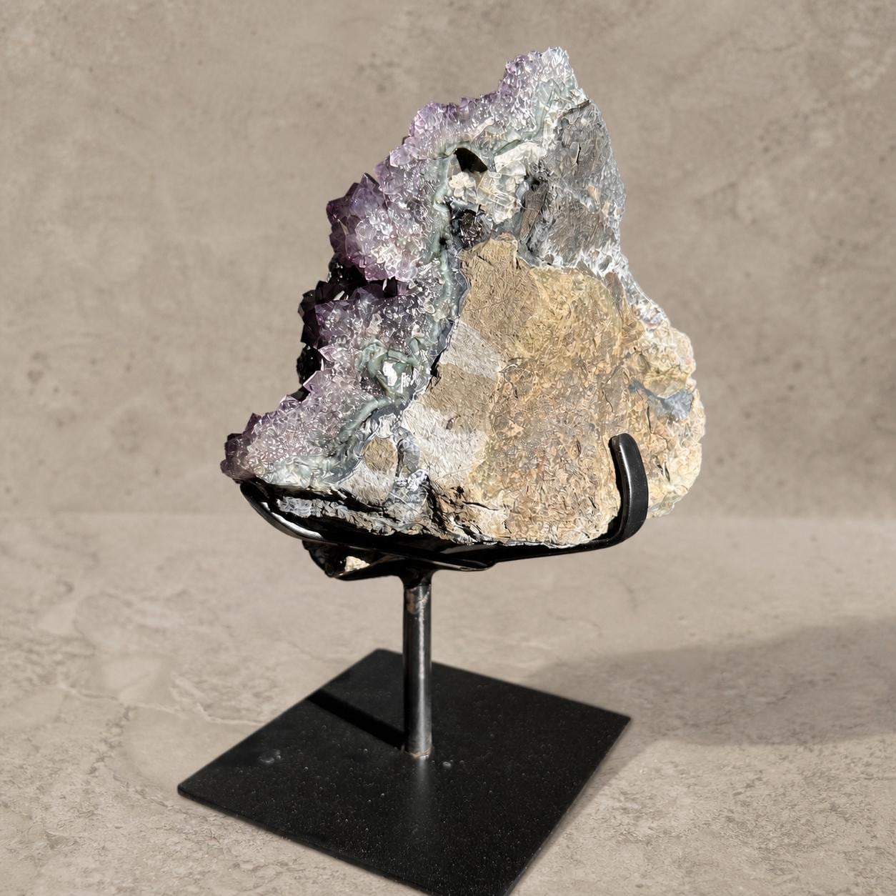 Brazilian Amethyst and Red Calcite Cluster, Crystal Display on Metal Stand, Exact Specimen - view 5