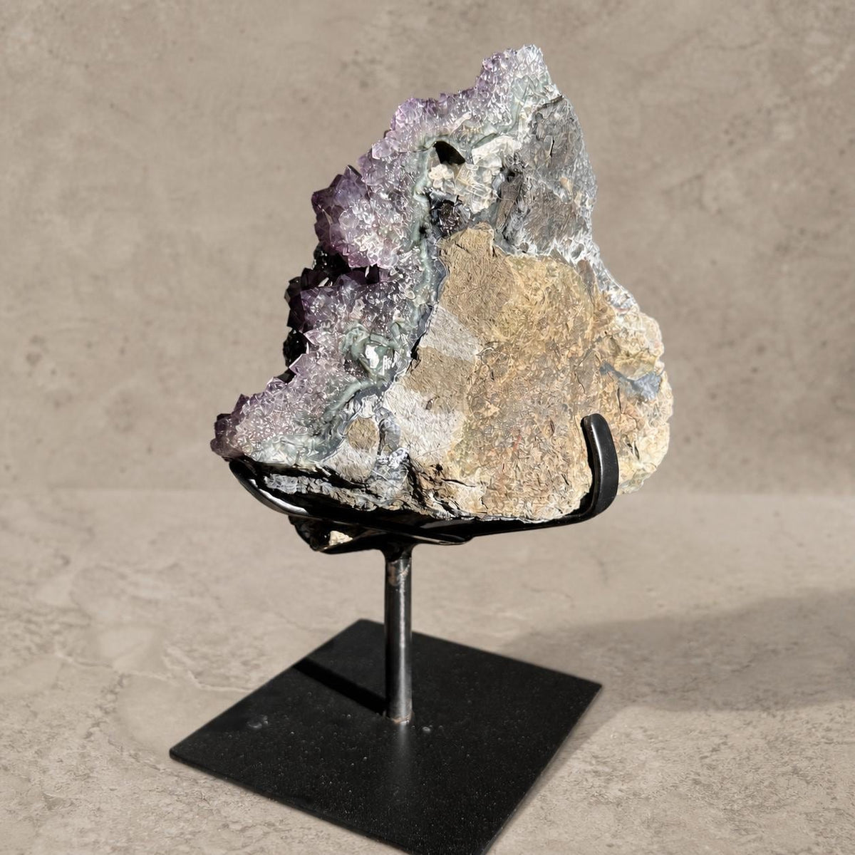 Brazilian Amethyst and Red Calcite Cluster, Crystal Display on Metal Stand, Exact Specimen - view 5