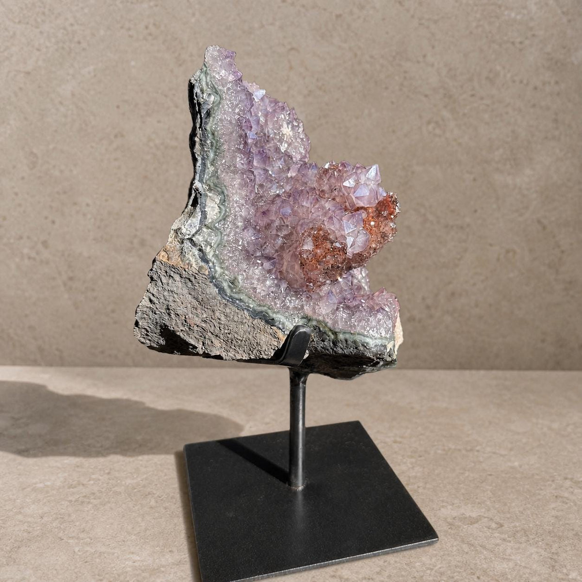 Brazilian Amethyst and Red Calcite Cluster, Crystal Display on Metal Stand, Exact Specimen - view 6