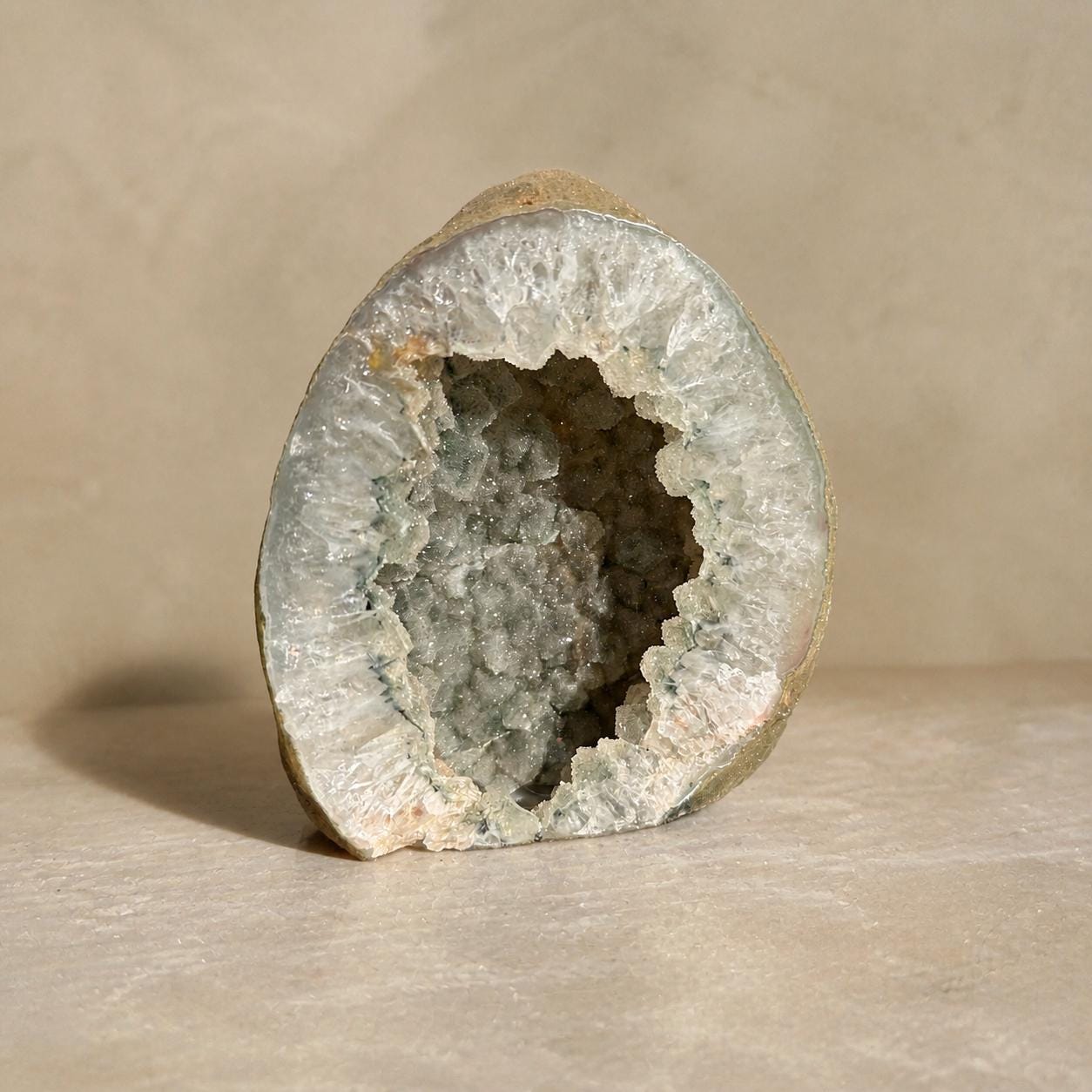 Uruguayan Green Sugar Amethyst Geode, Natural Druzy Display, Exact Specimen - view 1
