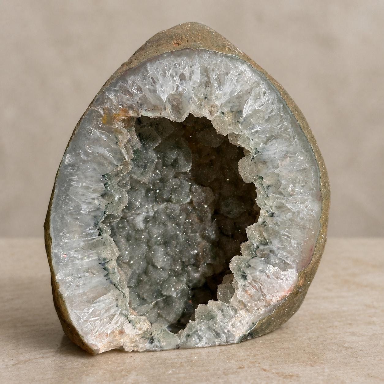 Uruguayan Green Sugar Amethyst Geode, Natural Druzy Display, Exact Specimen - view 2