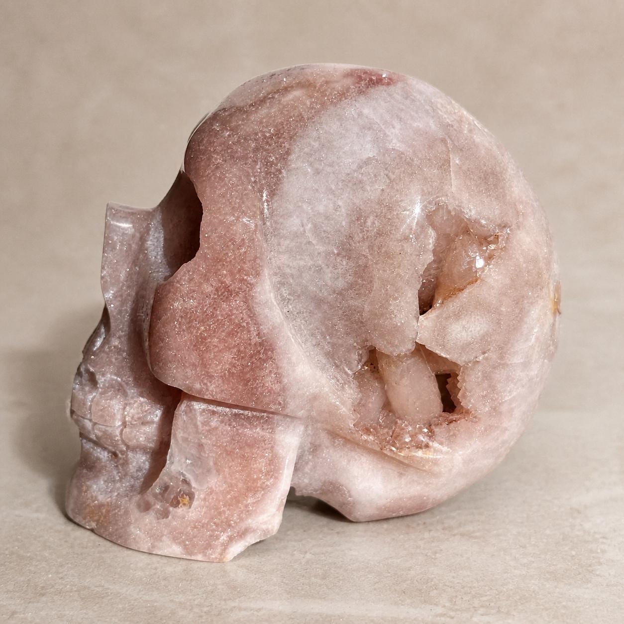 Brazilian Pink Amethyst Geode Skull, Pale Pink Crystal Carving, Exact Specimen - view 5