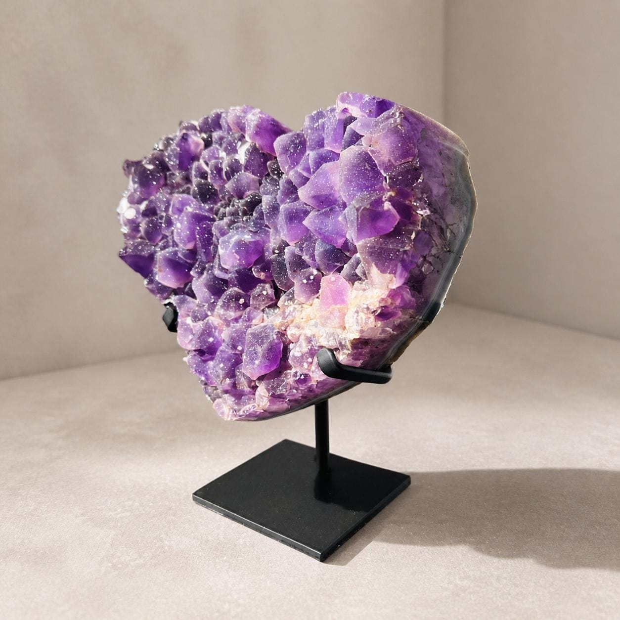 Brazilian Sugar Amethyst Heart, Purple Druzy Crystal Display, Exact Specimen - view 6