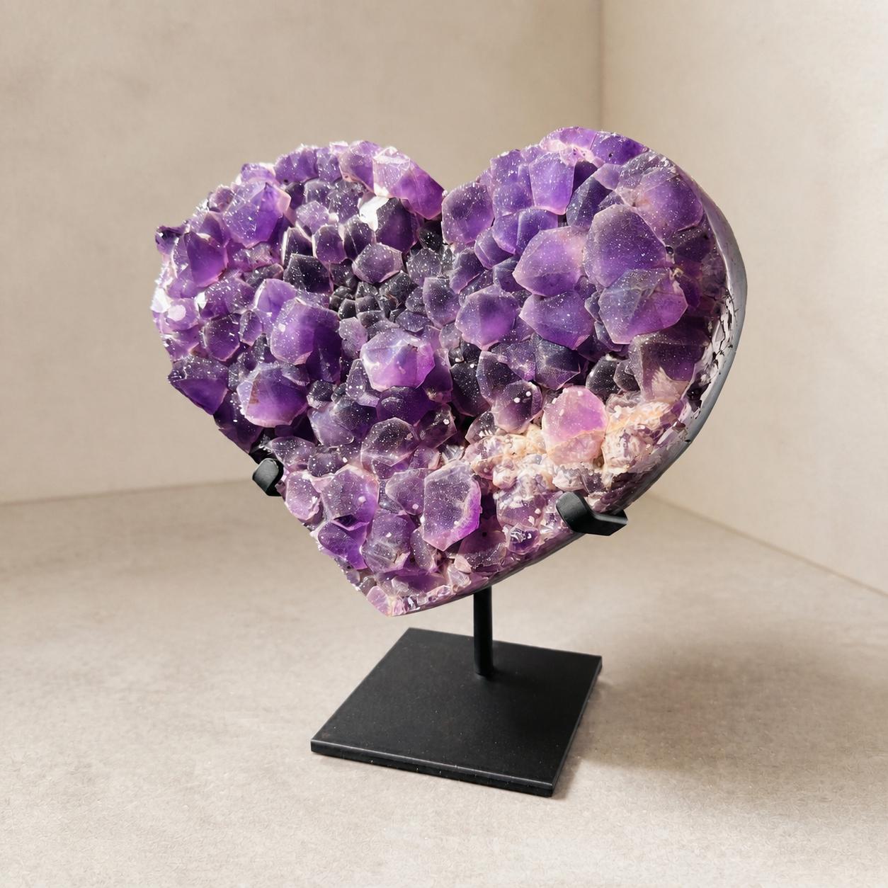 Brazilian Sugar Amethyst Heart, Purple Druzy Crystal Display, Exact Specimen - view 7