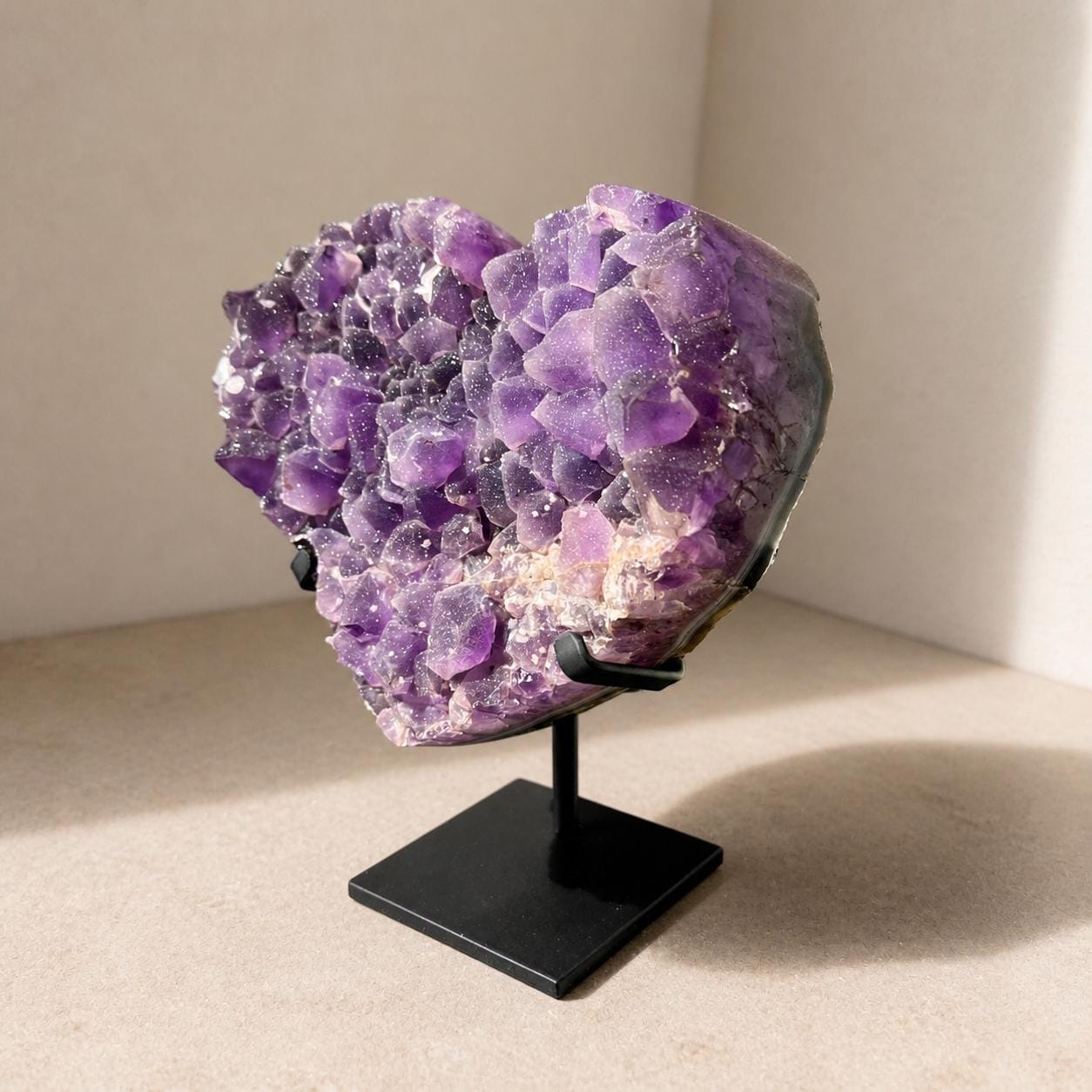 Brazilian Sugar Amethyst Heart, Purple Druzy Crystal Display, Exact Specimen - view 10