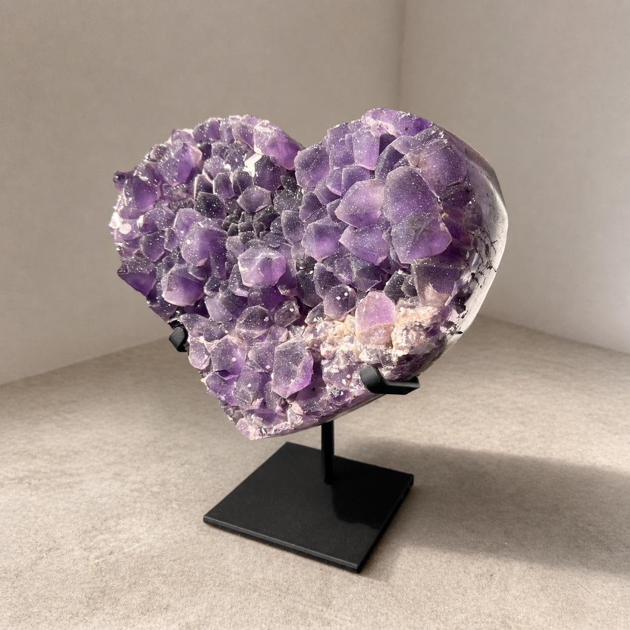 Brazilian Sugar Amethyst Heart, Purple Druzy Crystal Display, Exact Specimen - view 9