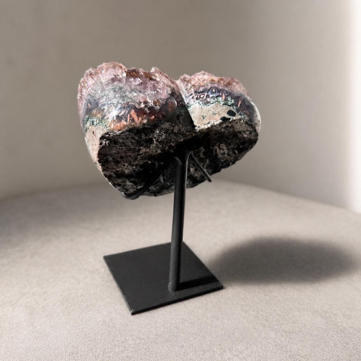 Brazilian Amethyst Heart, Pink and Purple Druzy Crystal Display, Exact Specimen - view 6