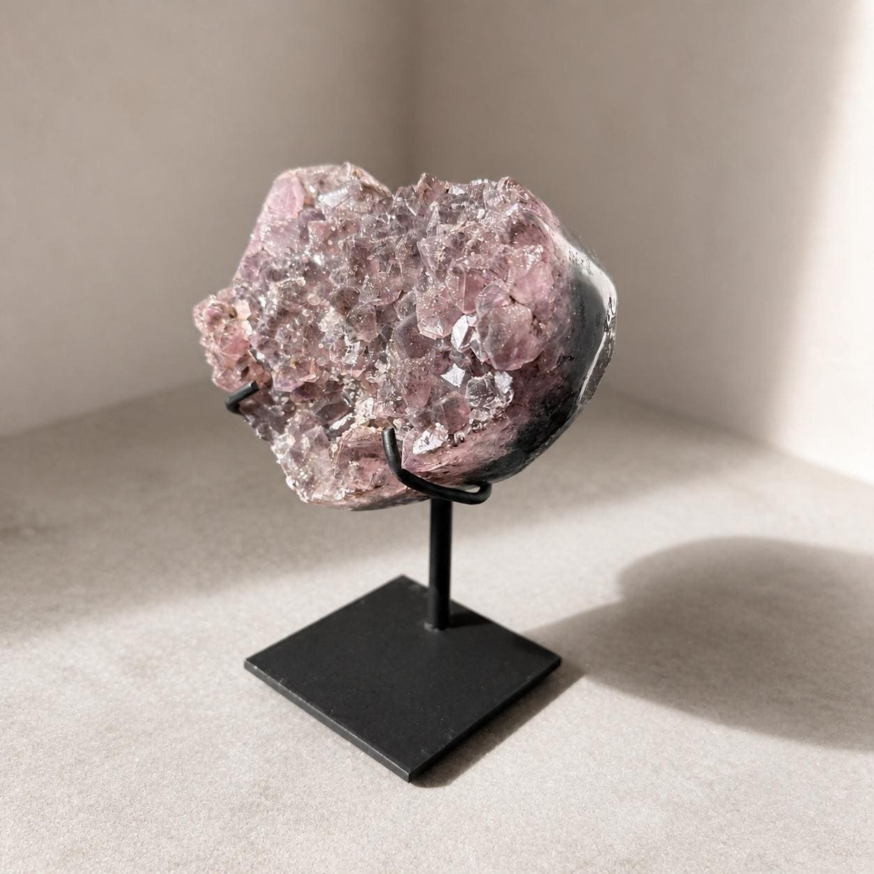 Brazilian Amethyst Heart, Pink and Purple Druzy Crystal Display, Exact Specimen - view 4