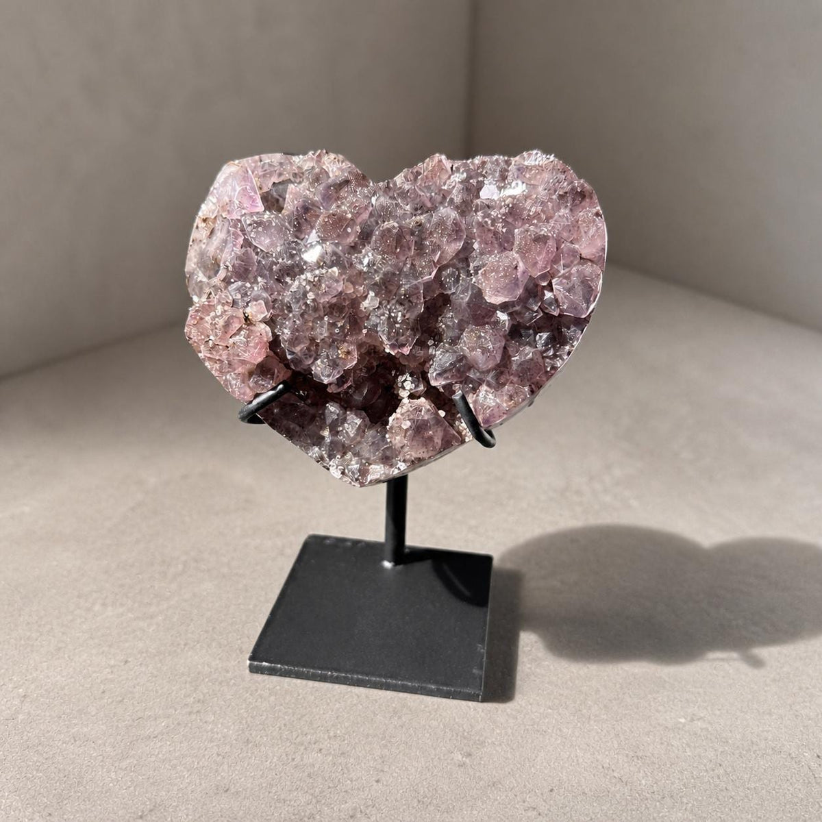 Brazilian Amethyst Heart, Pink and Purple Druzy Crystal Display, Exact Specimen - view 3