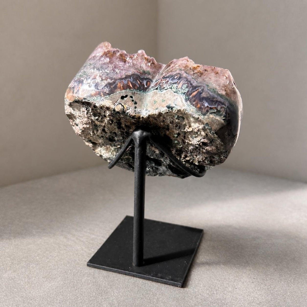 Brazilian Amethyst Heart, Pink and Purple Druzy Crystal Display, Exact Specimen - view 7