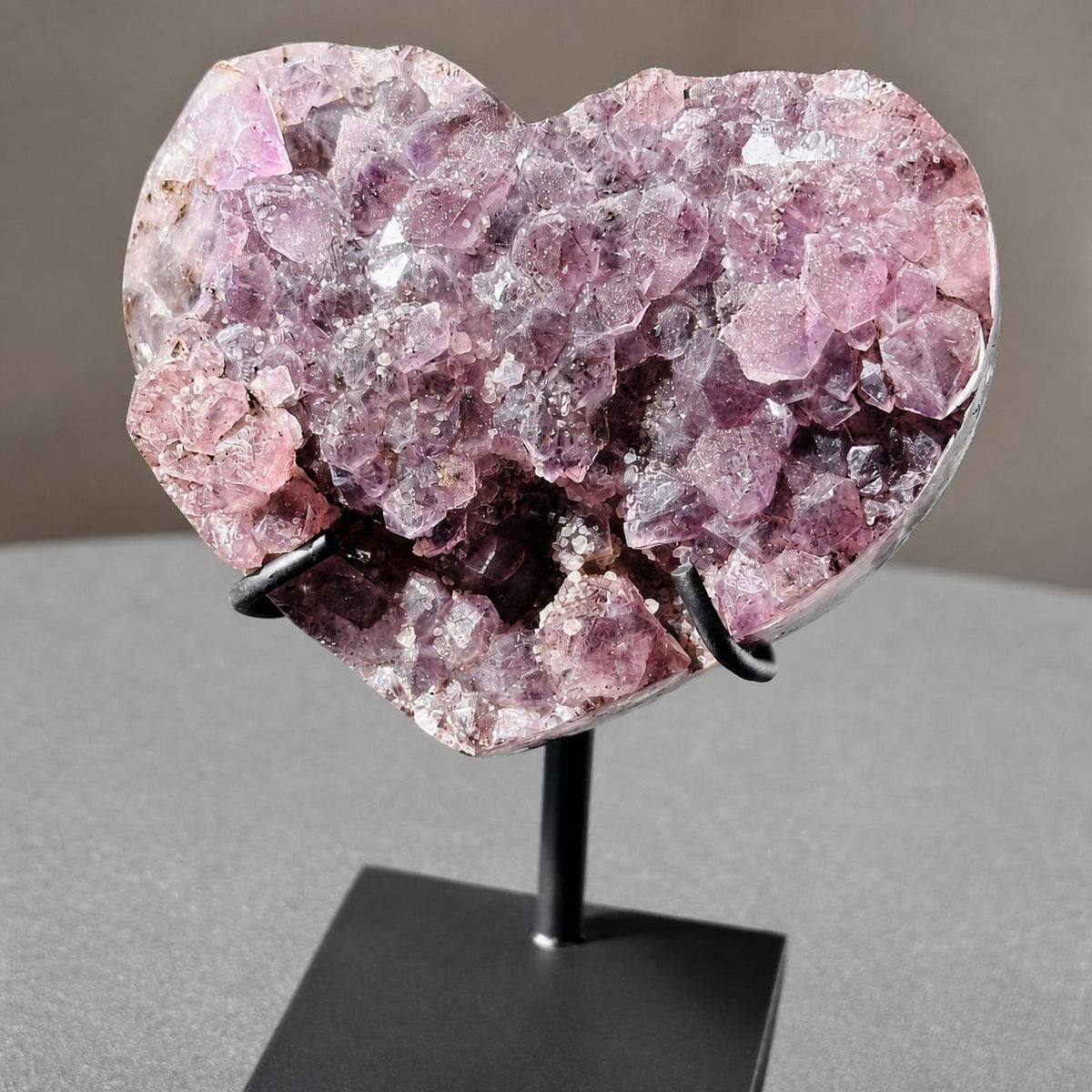 Brazilian Amethyst Heart, Pink and Purple Druzy Crystal Display, Exact Specimen - view 10