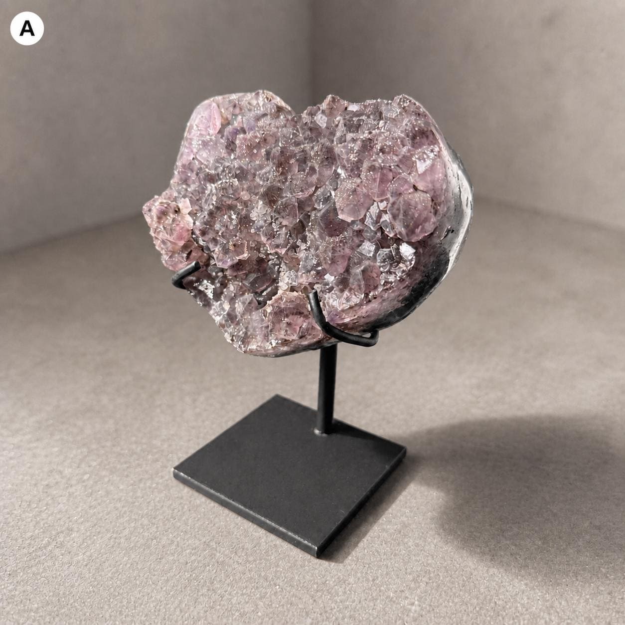 Brazilian Amethyst Heart, Pink and Purple Druzy Crystal Display, Exact Specimen - view 2