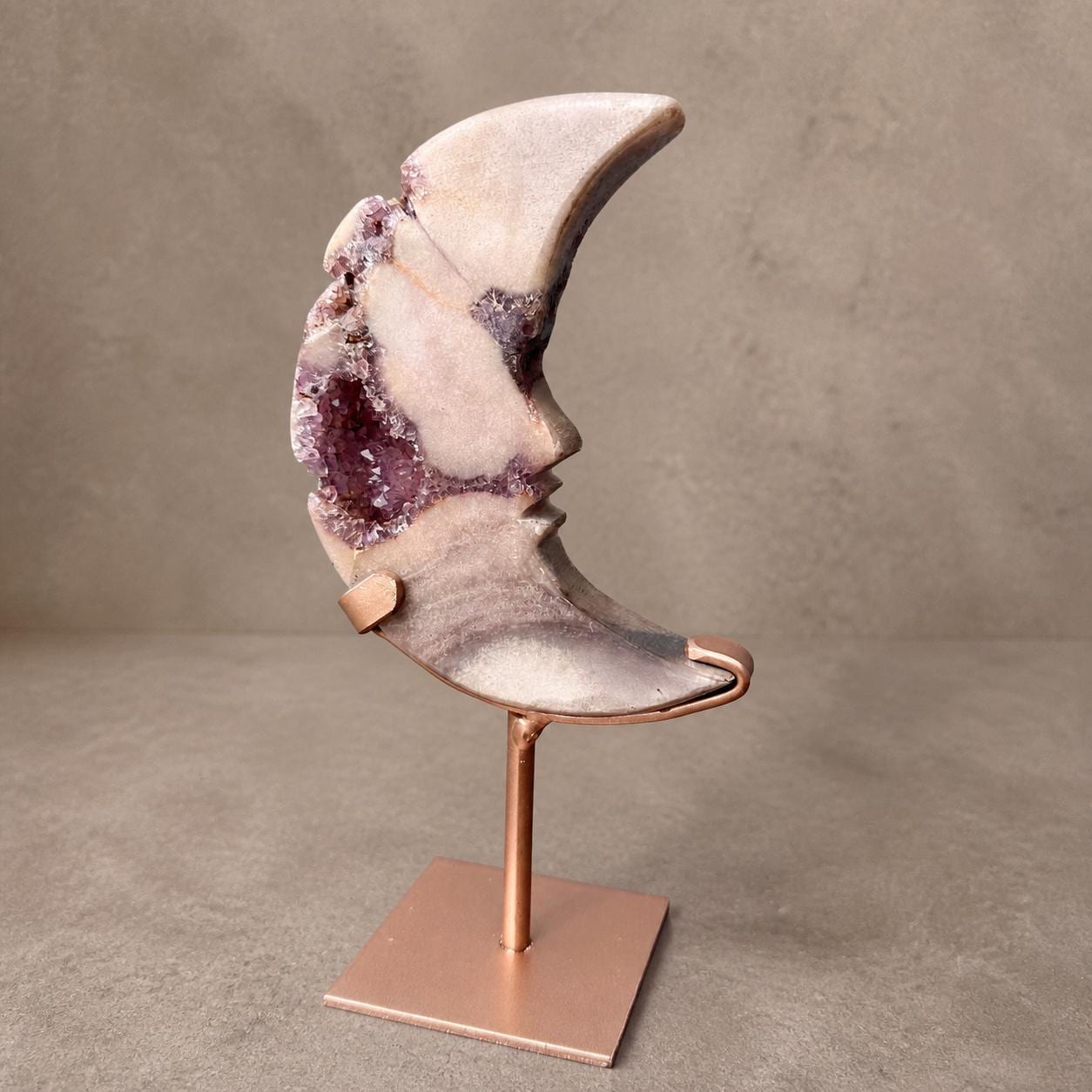 Brazilian Pink Amethyst Moon, Purple Druzy Crescent Crystal, Exact Specimen - view 3