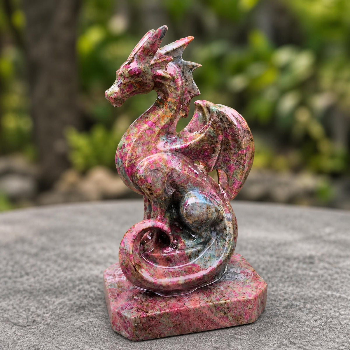Multicolor Gemstone Dragon Carving, Flying Dragon Figurine, Exact Piece - view 1