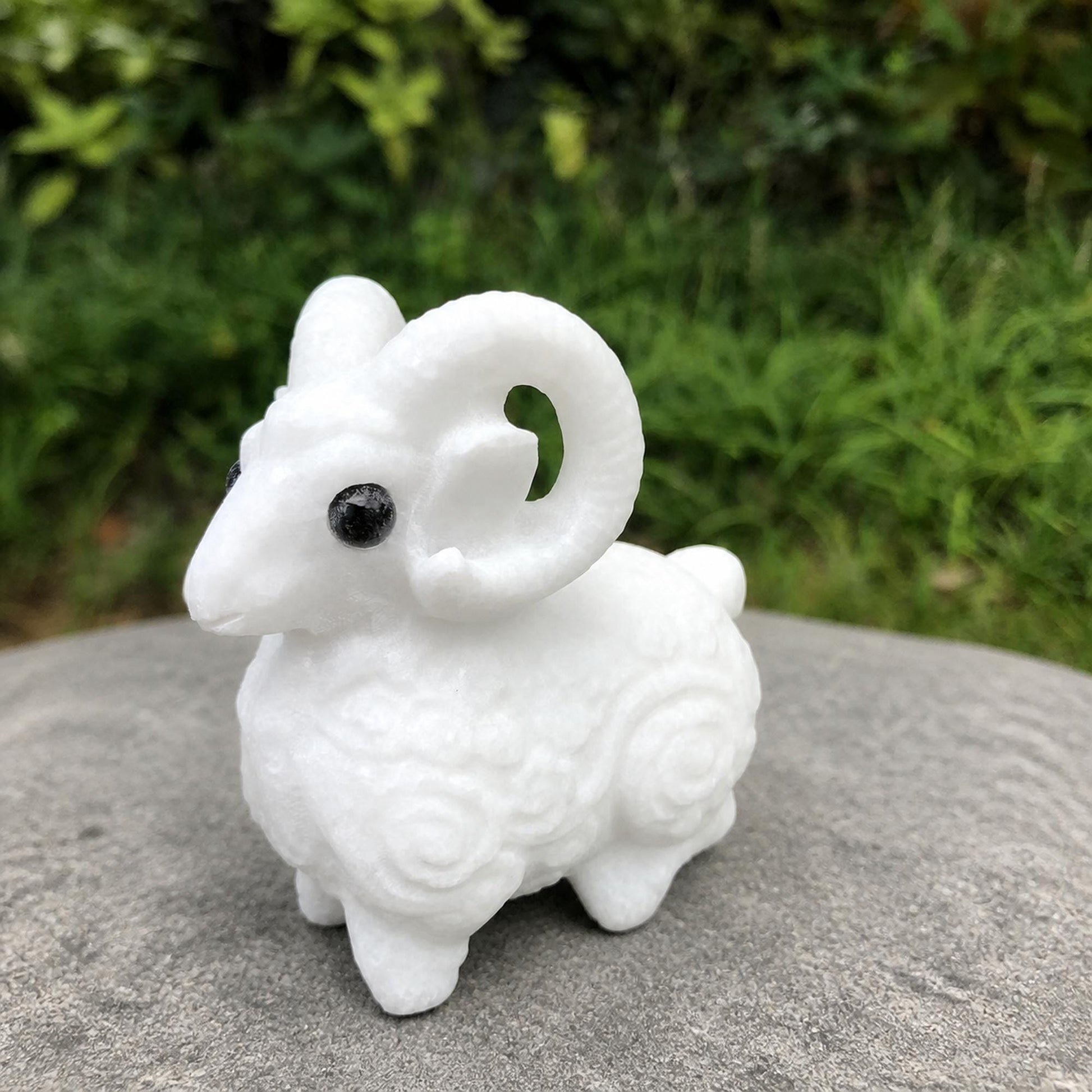 White Marble Ram Carving, Stone Sheep Figurine, Zodiac Animal Sculpture, Exact Piece - view 1