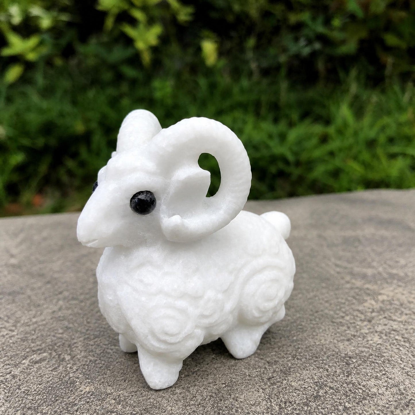 White Marble Ram Carving, Stone Sheep Figurine, Zodiac Animal Sculpture, Exact Piece - view 2