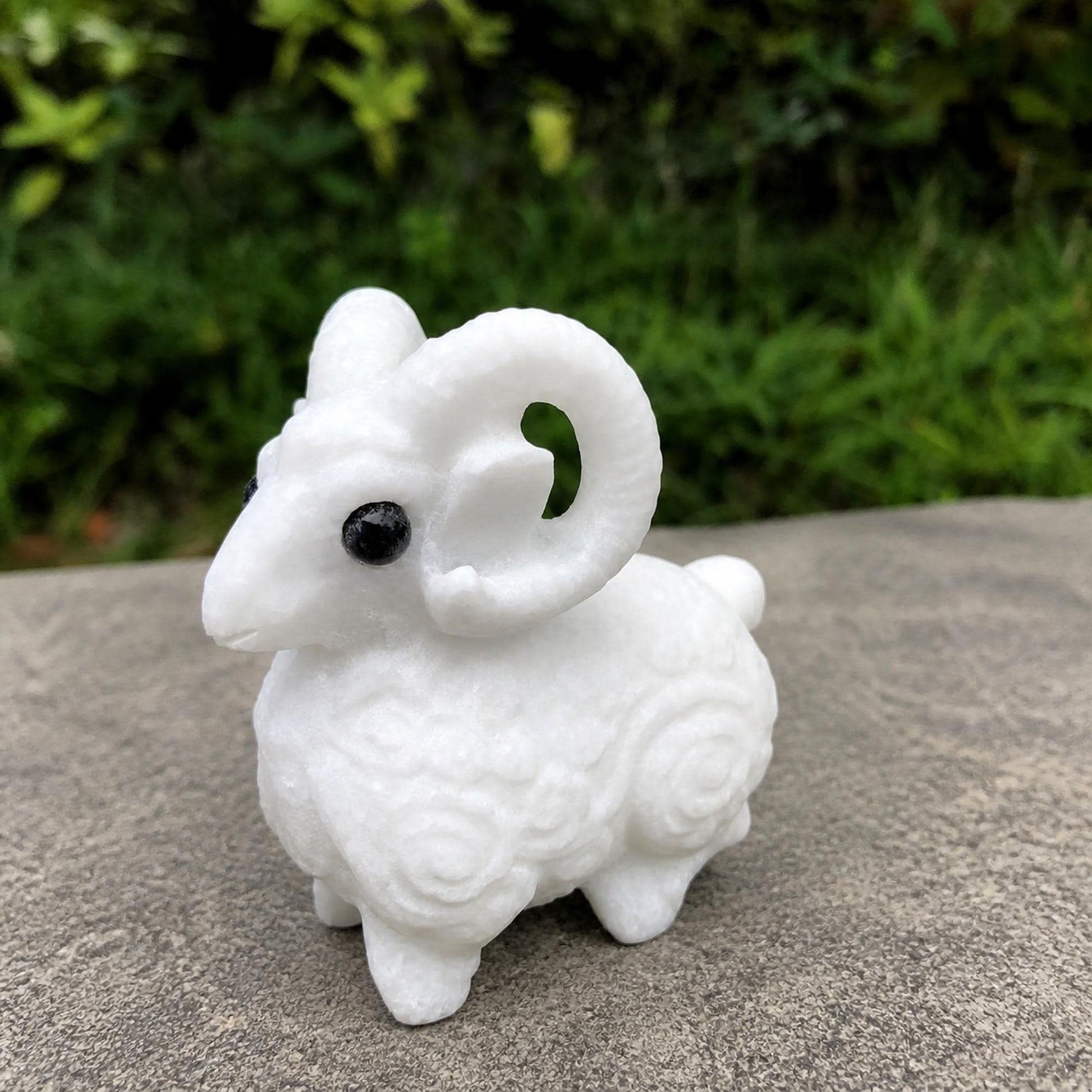White Marble Ram Carving, Stone Sheep Figurine, Zodiac Animal Sculpture, Exact Piece - view 2