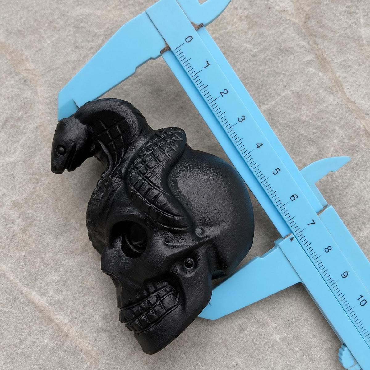 Black Obsidian Skull and Snake Carving, Gothic Crystal Figurine, Exact Piece - view 9