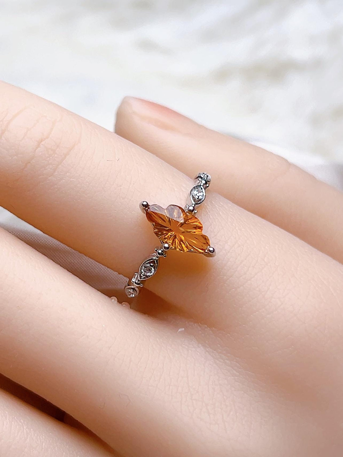Natural Citrine Marquise Ring, S925 Sterling Silver - view 7