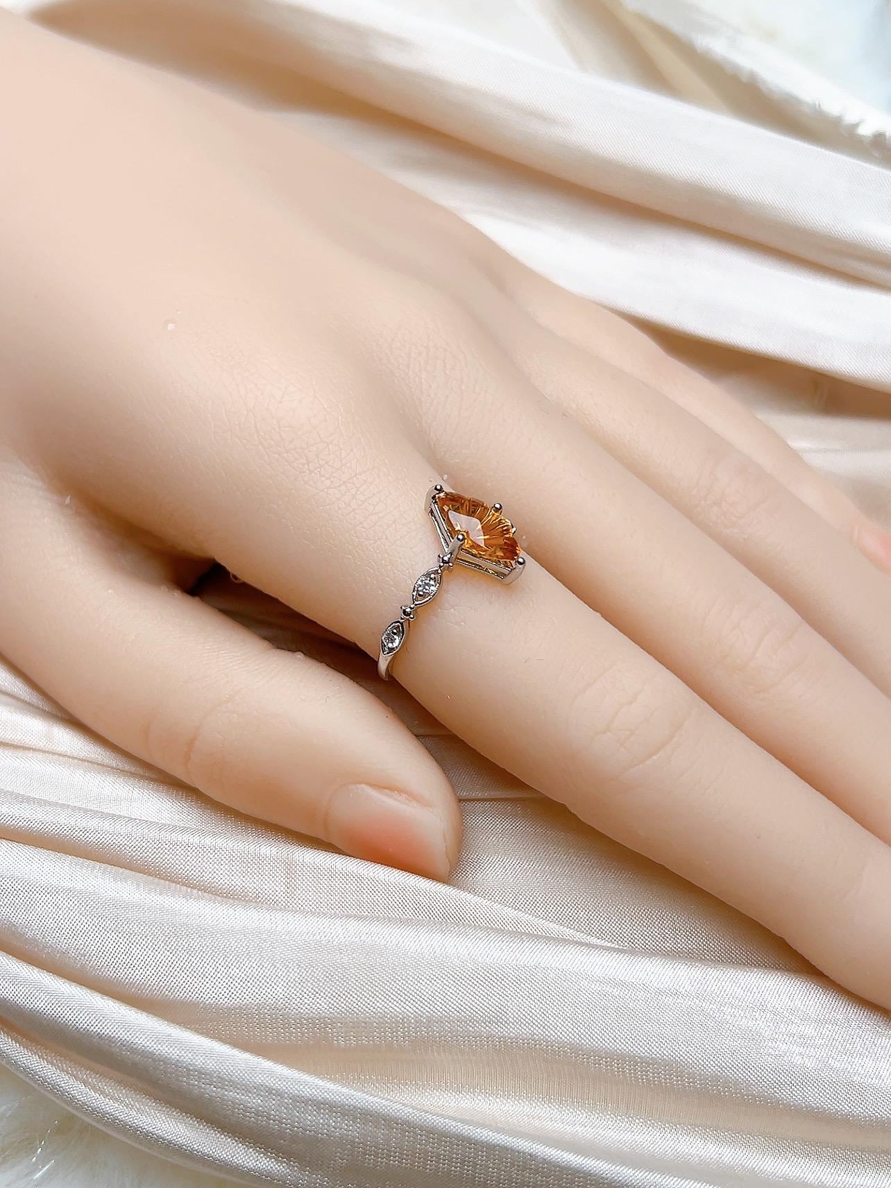 Natural Citrine Marquise Ring, S925 Sterling Silver - view 8