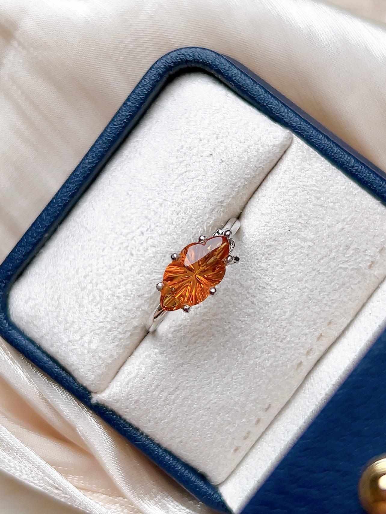 Natural Citrine Leaf Motif Ring, S925 Sterling Silver - view 1