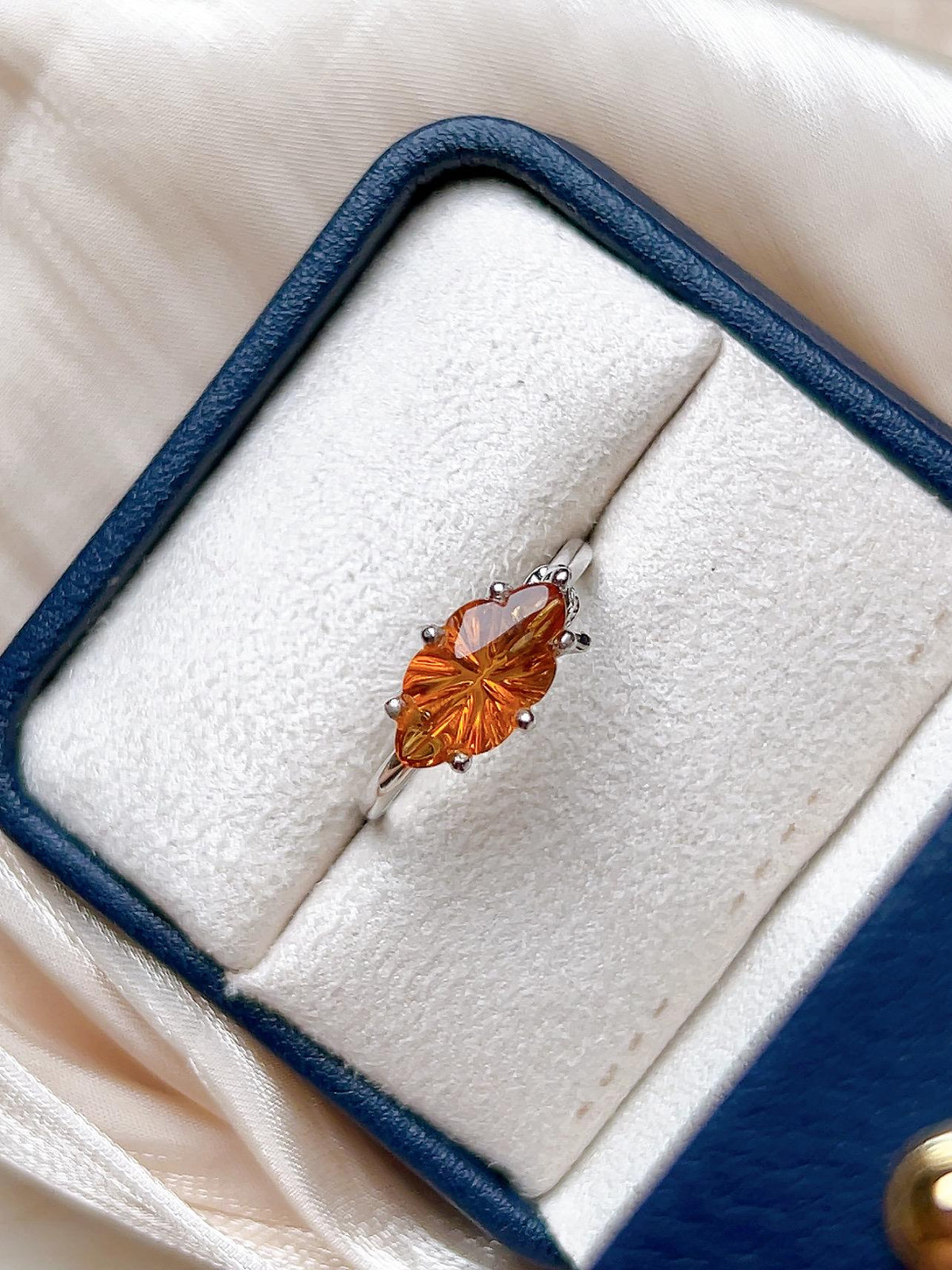 Natural Citrine Leaf Motif Ring, S925 Sterling Silver - view 1