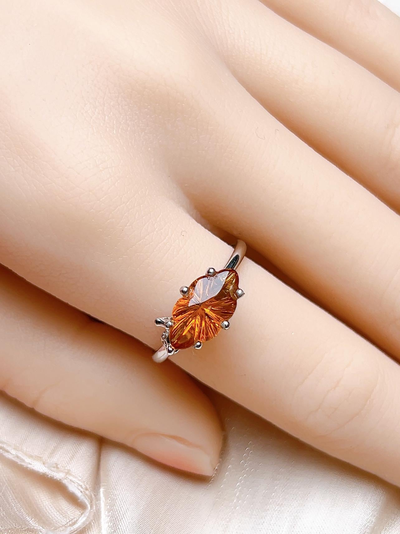 Natural Citrine Leaf Motif Ring, S925 Sterling Silver - view 4