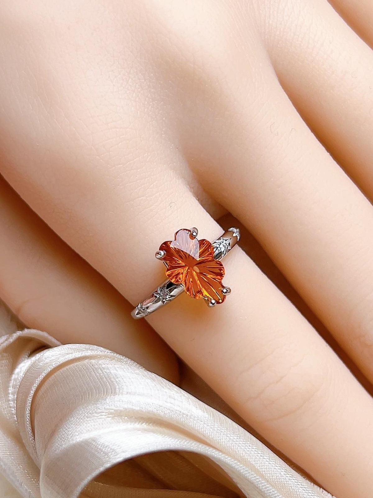 Natural Citrine Sunburst Floral Ring, S925 Sterling Silver - view 7