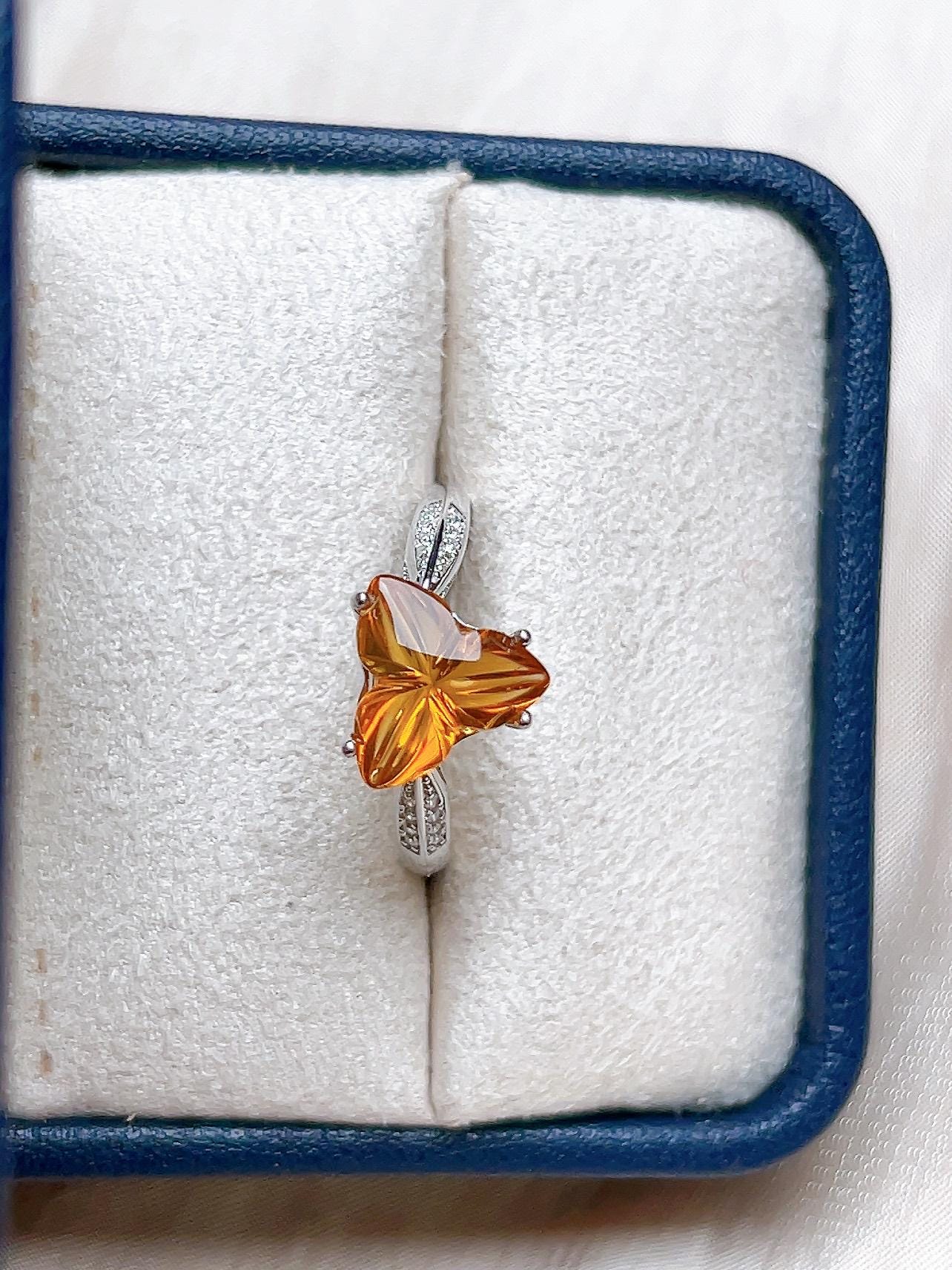 Natural Citrine Pear Floral Ring, S925 Sterling Silver - view 2