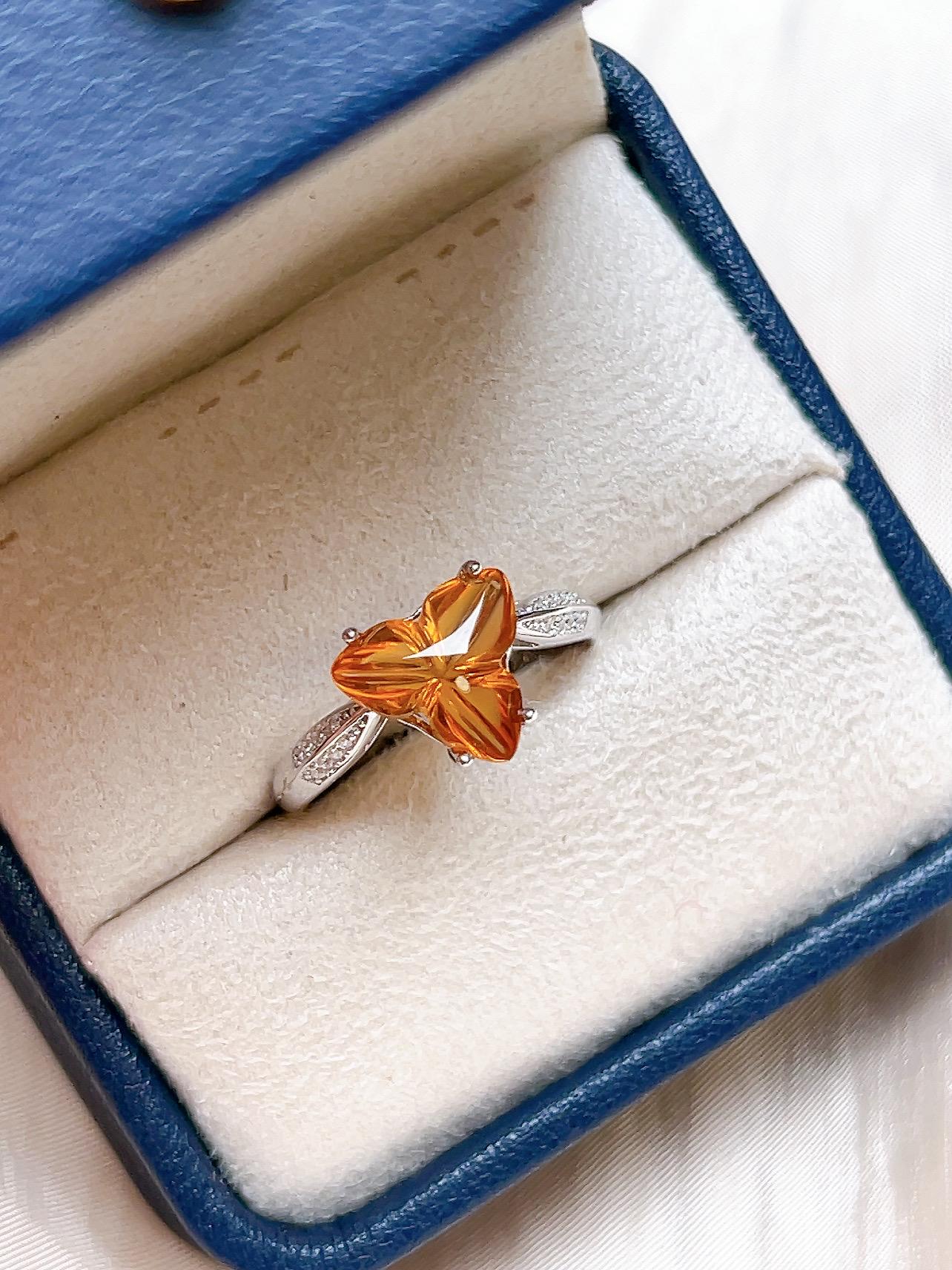 Natural Citrine Pear Floral Ring, S925 Sterling Silver - view 7