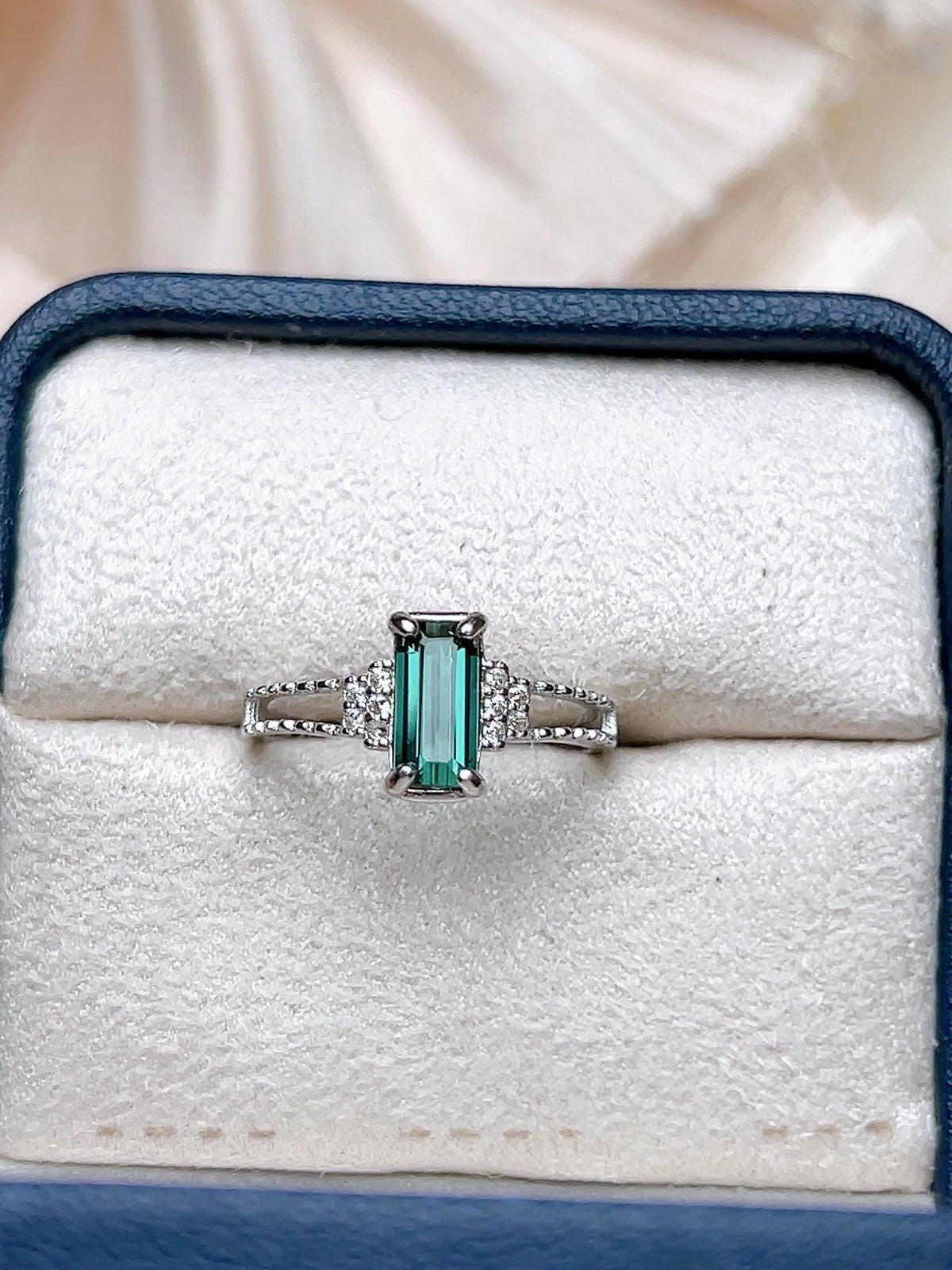 Natural Blue Green Tourmaline Emerald Cut Ring, S925 Sterling Silver - view 5