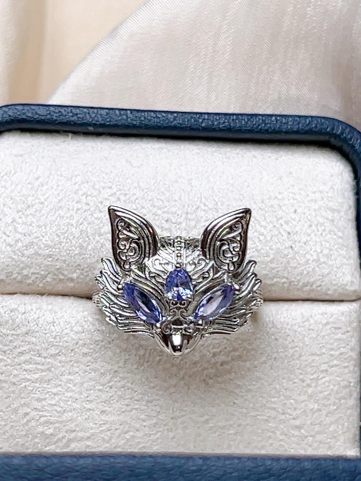 Natural Tanzanite Fox Motif Ring, S925 Sterling Silver - view 1