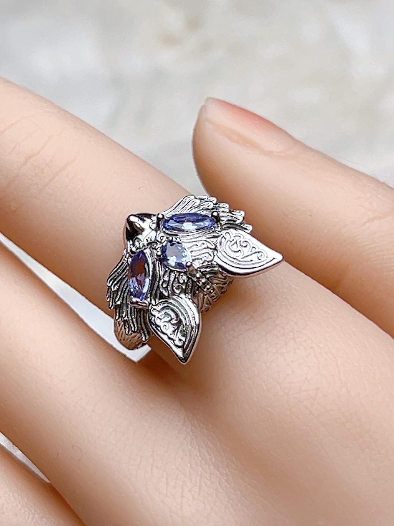 Natural Tanzanite Fox Motif Ring, S925 Sterling Silver - view 6