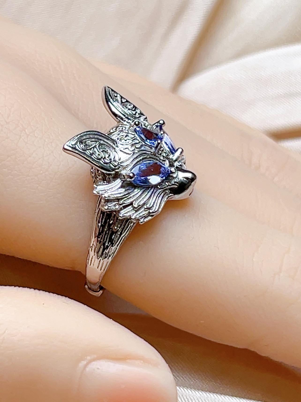 Natural Tanzanite Fox Motif Ring, S925 Sterling Silver - view 4