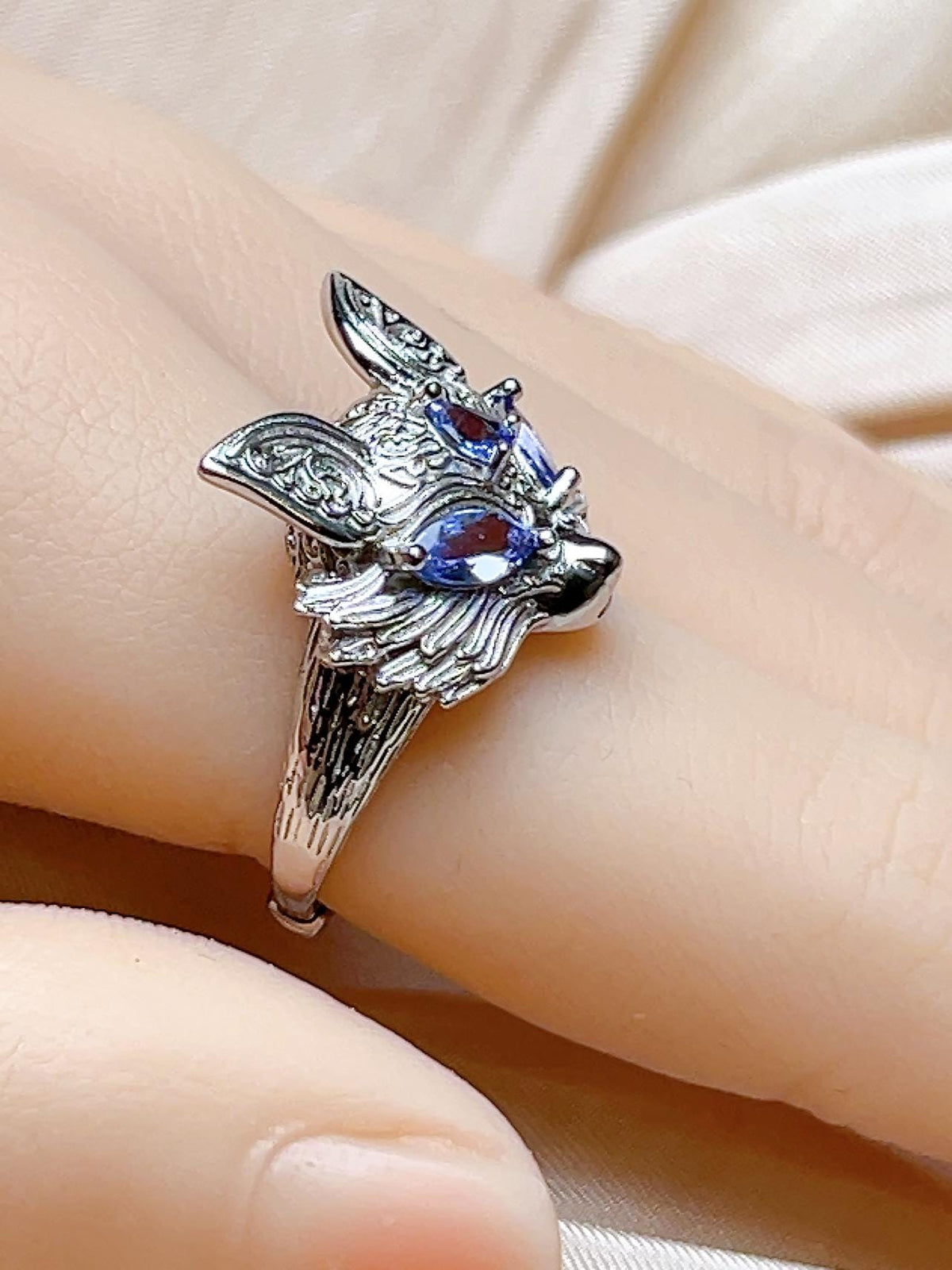 Natural Tanzanite Fox Motif Ring, S925 Sterling Silver - view 4
