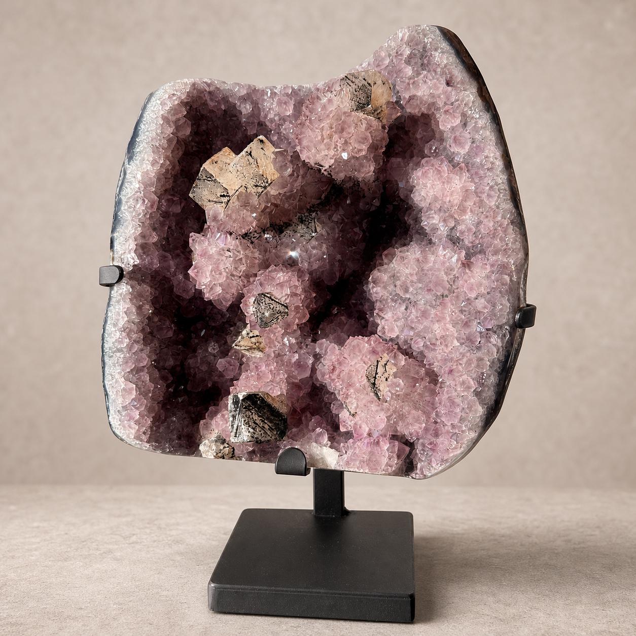 Brazilian Amethyst and Calcite Cluster on Metal Stand, Natural Crystal Display, 3.3kg Exact Mineral Specimen - view 9