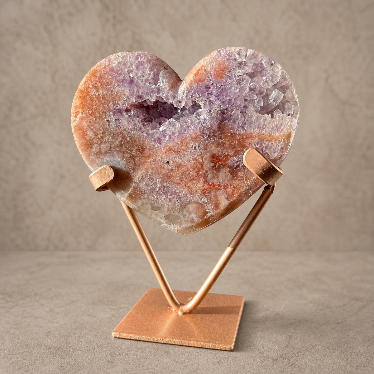 Brazilian Pink Amethyst Heart, Red-Toned Druzy Banding, Exact Crystal Specimen - view 1