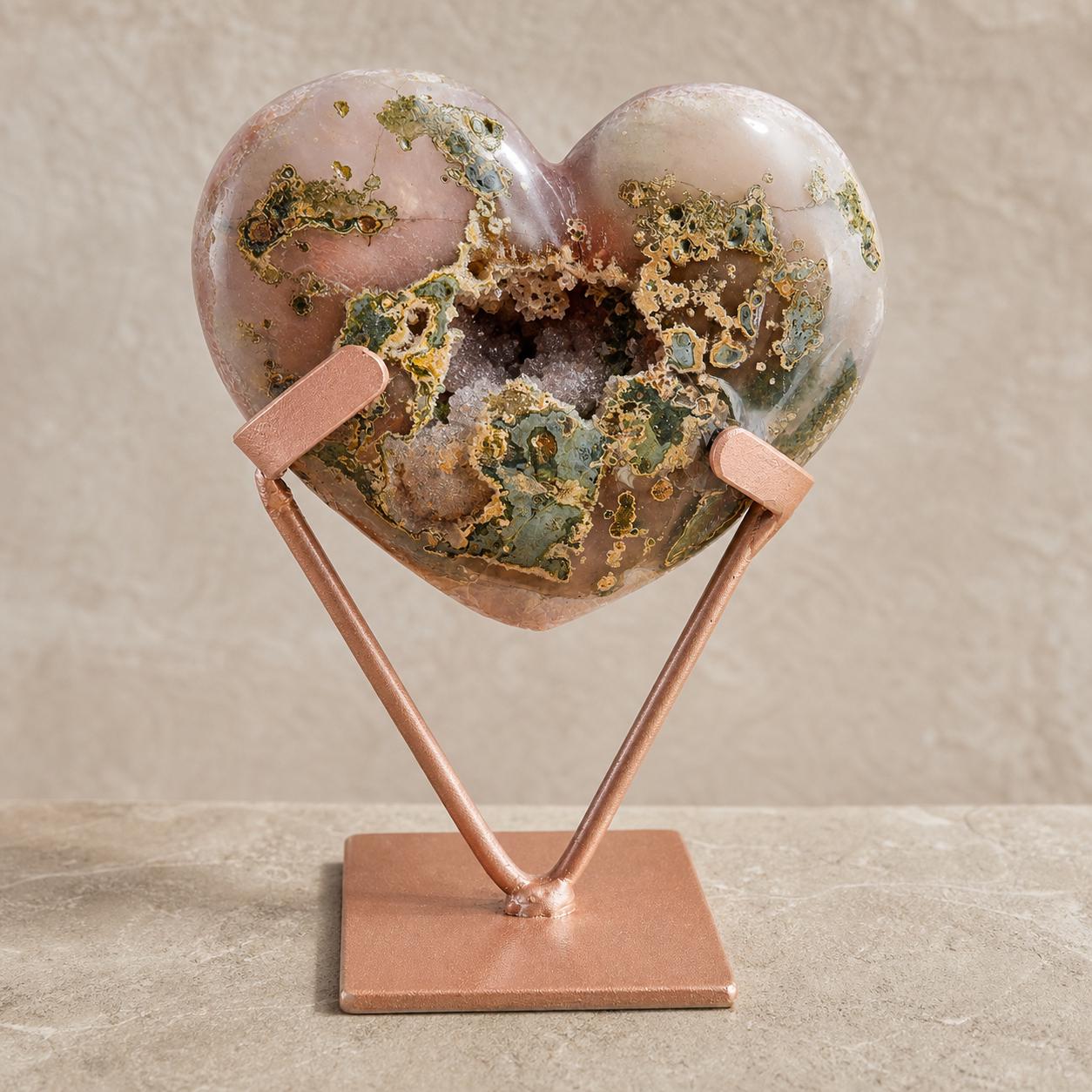 Brazilian Pink Amethyst Heart, Red-Toned Druzy Banding, Exact Crystal Specimen - view 4