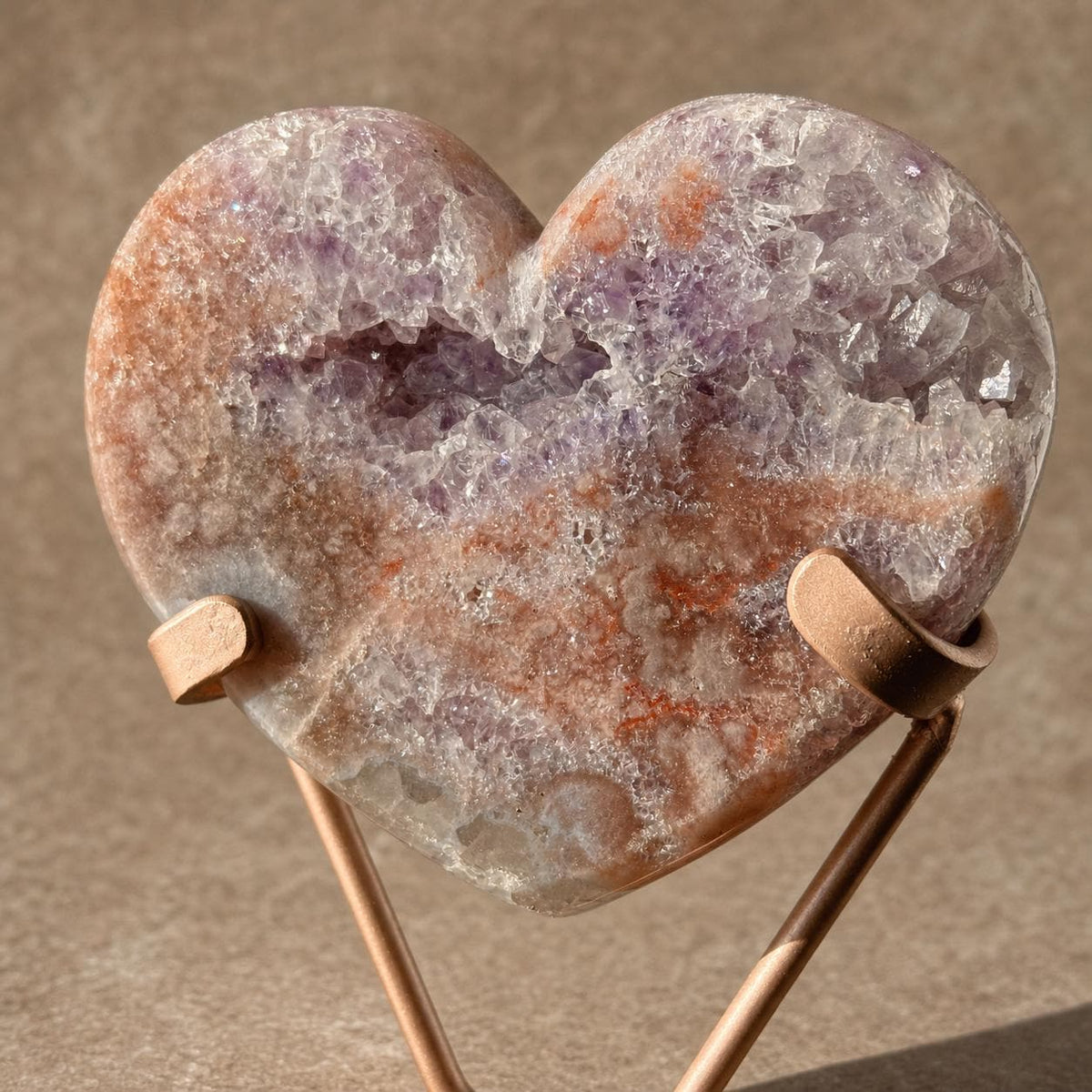 Brazilian Pink Amethyst Heart, Red-Toned Druzy Banding, Exact Crystal Specimen - view 5