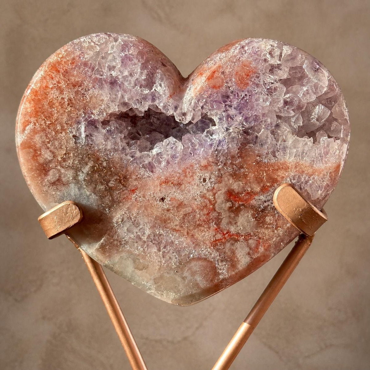 Brazilian Pink Amethyst Heart, Red-Toned Druzy Banding, Exact Crystal Specimen - view 6