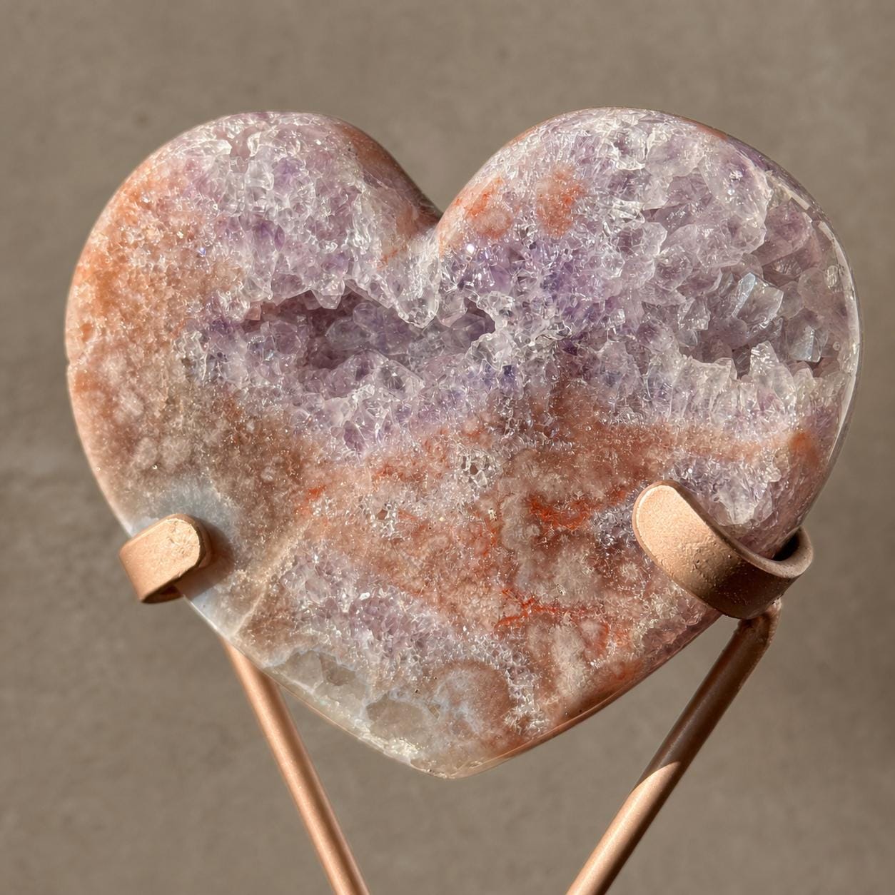 Brazilian Pink Amethyst Heart, Red-Toned Druzy Banding, Exact Crystal Specimen - view 7