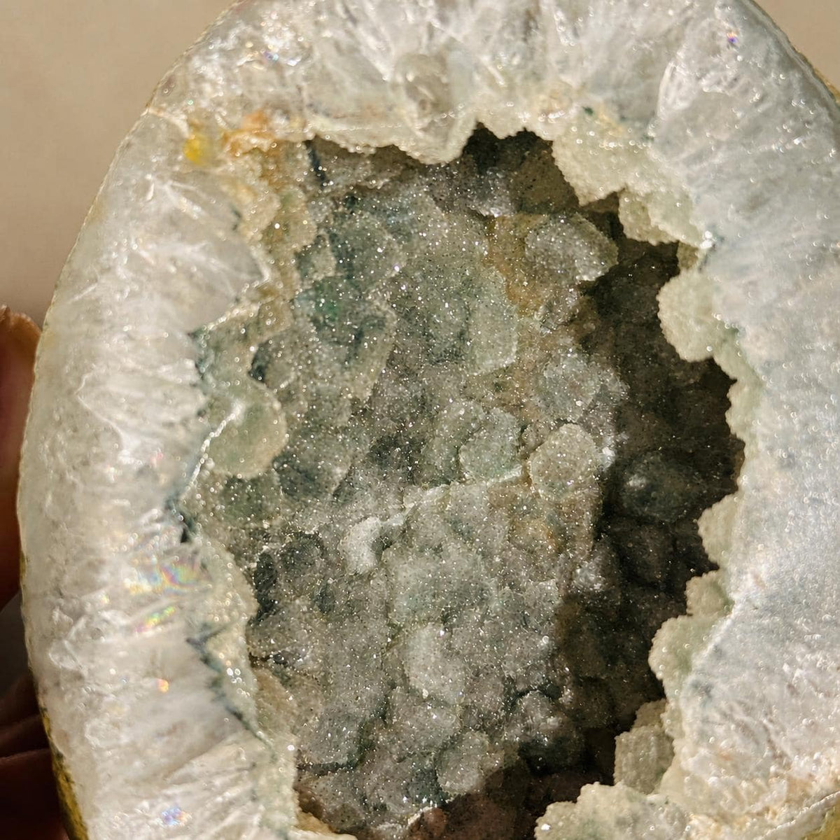 Uruguayan Green Sugar Amethyst Geode, Natural Druzy Display, Exact Specimen - view 9