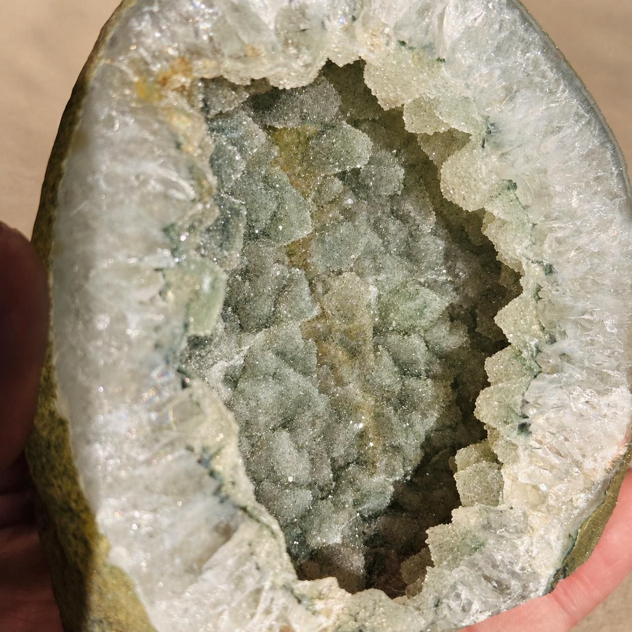 Uruguayan Green Sugar Amethyst Geode, Natural Druzy Display, Exact Specimen - view 10