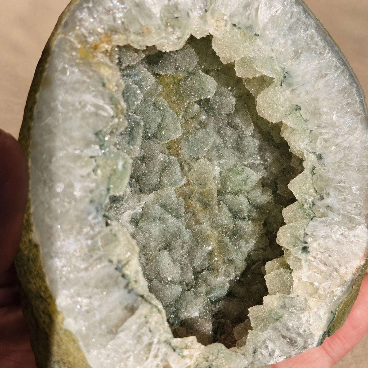 Uruguayan Green Sugar Amethyst Geode, Natural Druzy Display, Exact Specimen - view 10