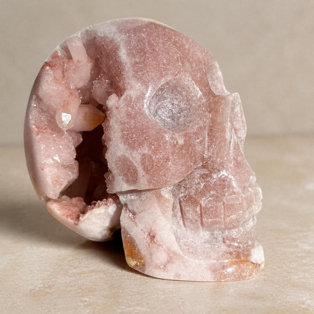 Brazilian Pink Amethyst Geode Skull, Pale Pink Crystal Carving, Exact Specimen - view 1
