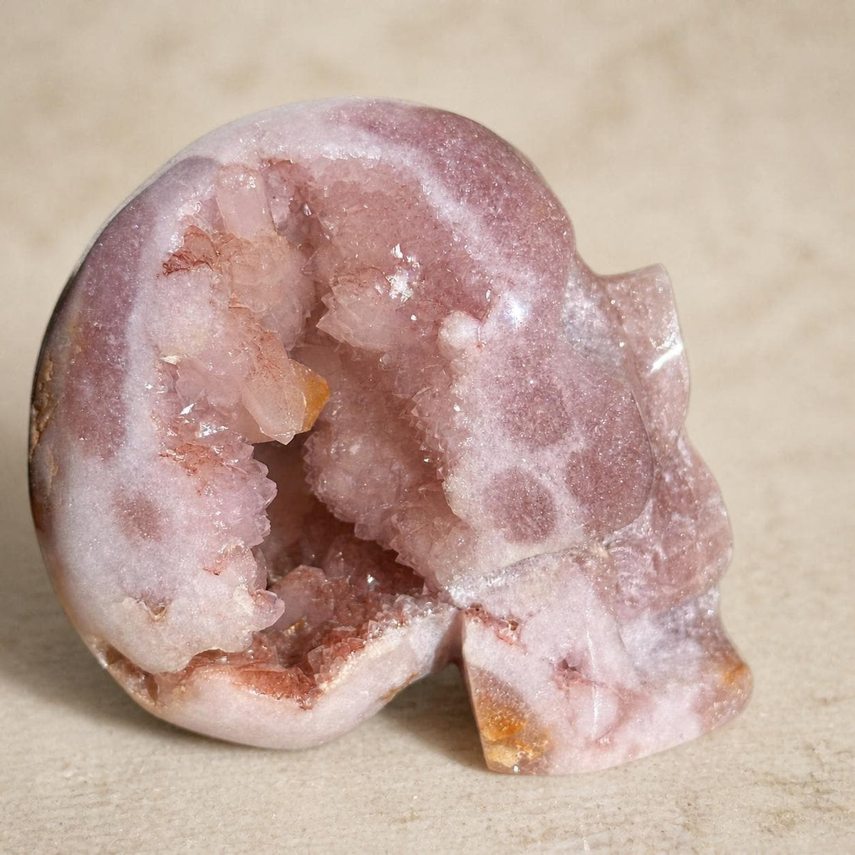 Brazilian Pink Amethyst Geode Skull, Pale Pink Crystal Carving, Exact Specimen - view 2