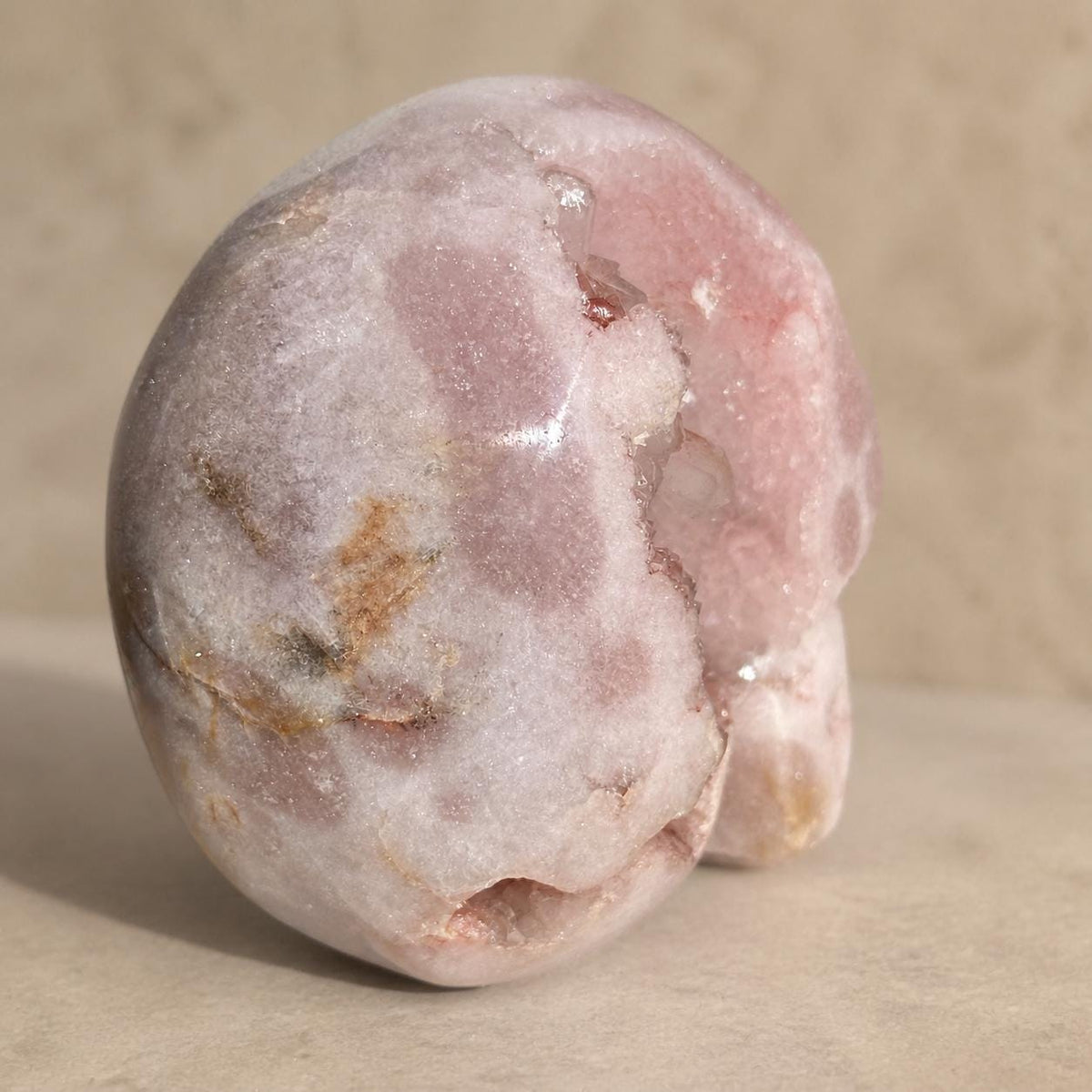 Brazilian Pink Amethyst Geode Skull, Pale Pink Crystal Carving, Exact Specimen - view 3
