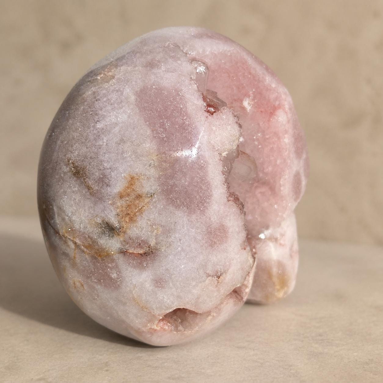 Brazilian Pink Amethyst Geode Skull, Pale Pink Crystal Carving, Exact Specimen - view 3