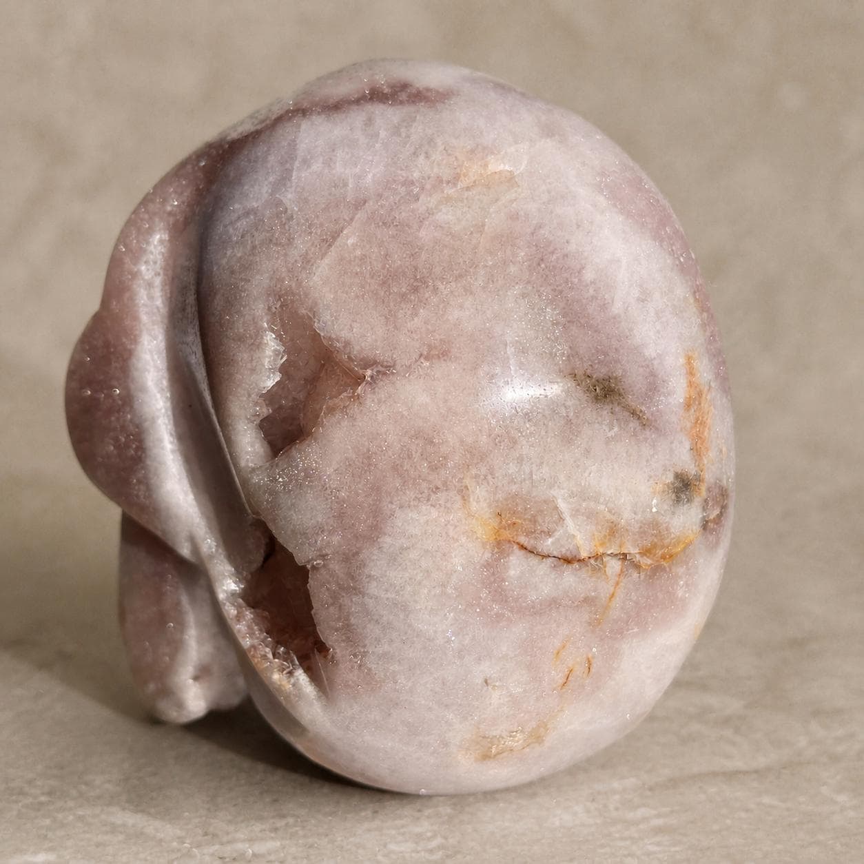 Brazilian Pink Amethyst Geode Skull, Pale Pink Crystal Carving, Exact Specimen - view 4