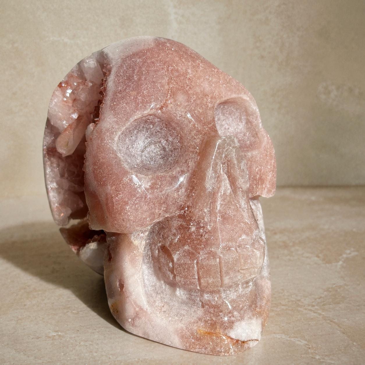 Brazilian Pink Amethyst Geode Skull, Pale Pink Crystal Carving, Exact Specimen - view 7